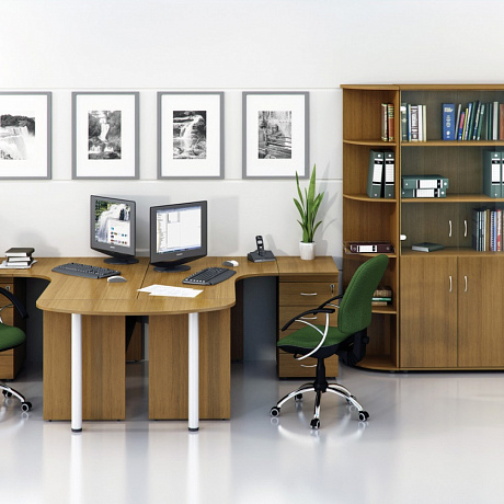 Офисная мебель для персонала: Рабочее место для 2-х сотрудников цвета Орех Гварнери.