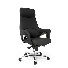 MB-636 Кресло кожа/экокожа, крестовина алюм., механизм мультиблок, обивка черный К08/PU019